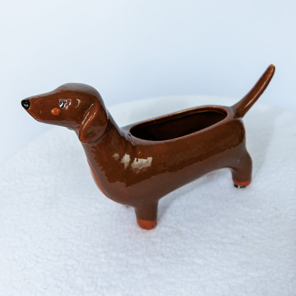 Dachshund dog ceramic vase