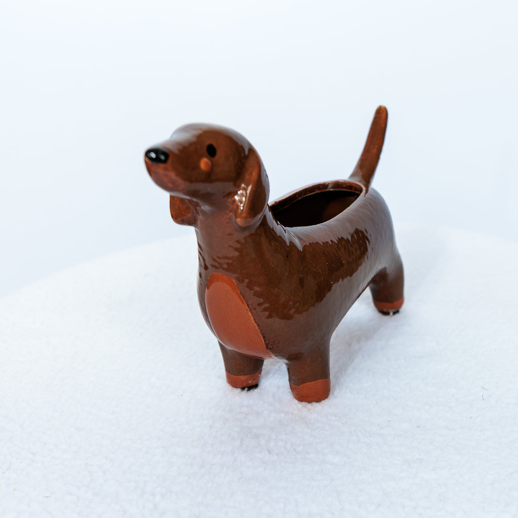 Dachshund dog ceramic vase