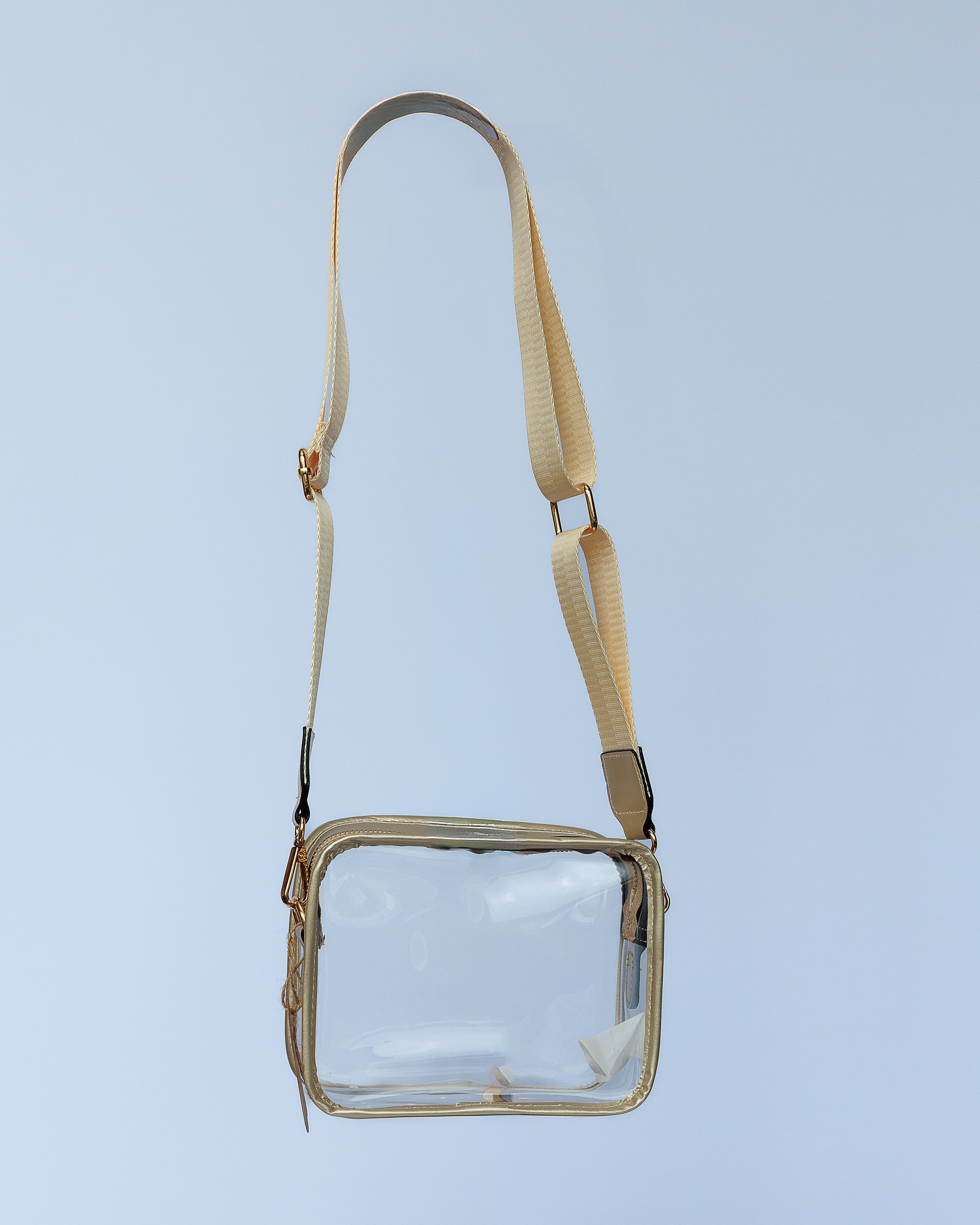 Gold strap, clear vinyl purse for game day