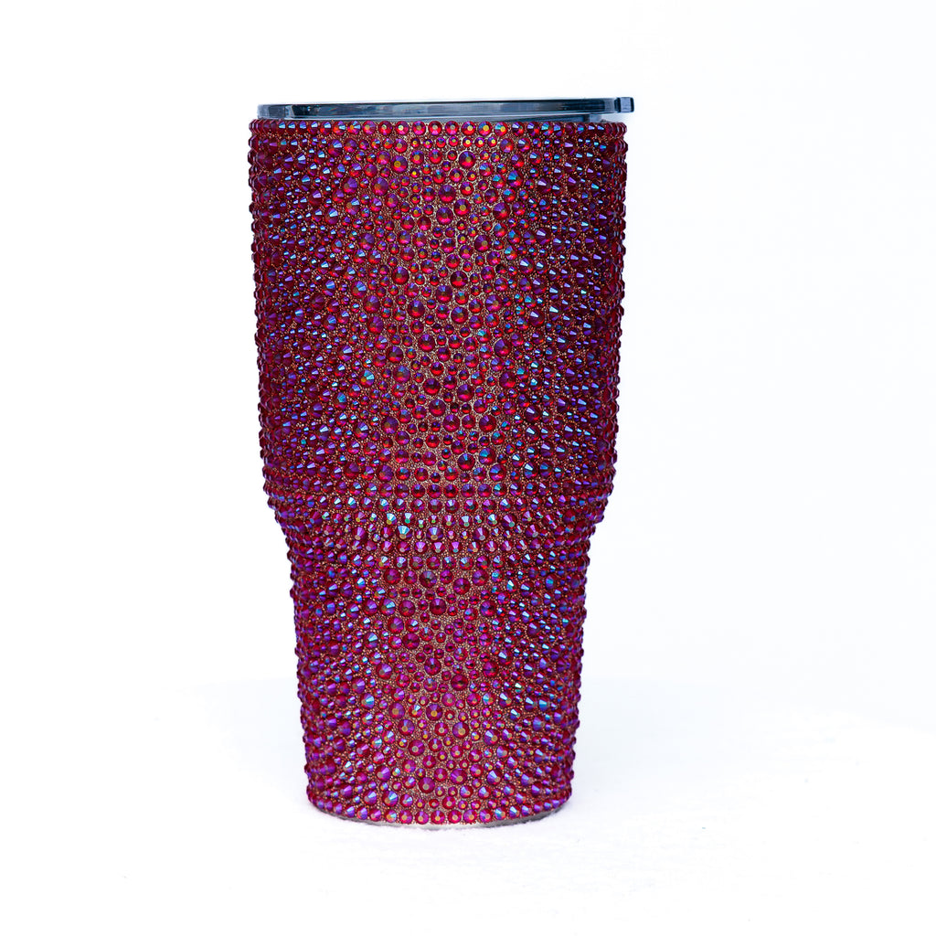 Bedazzled crystal thermal travel mugs (Two Pink, Two Aurorae, and Two Blue