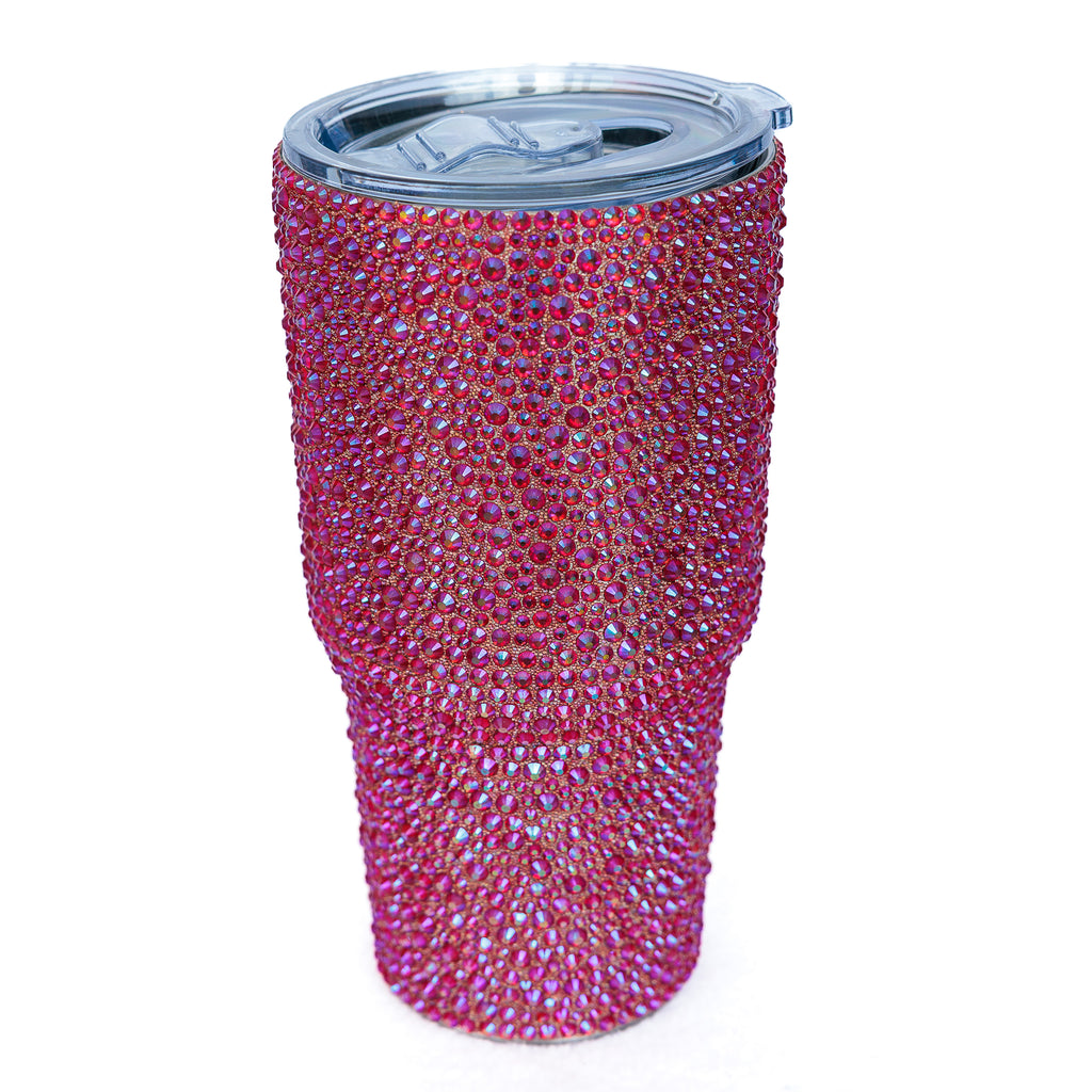 Bedazzled crystal thermal travel mugs (Two Pink, Two Aurorae, and Two Blue