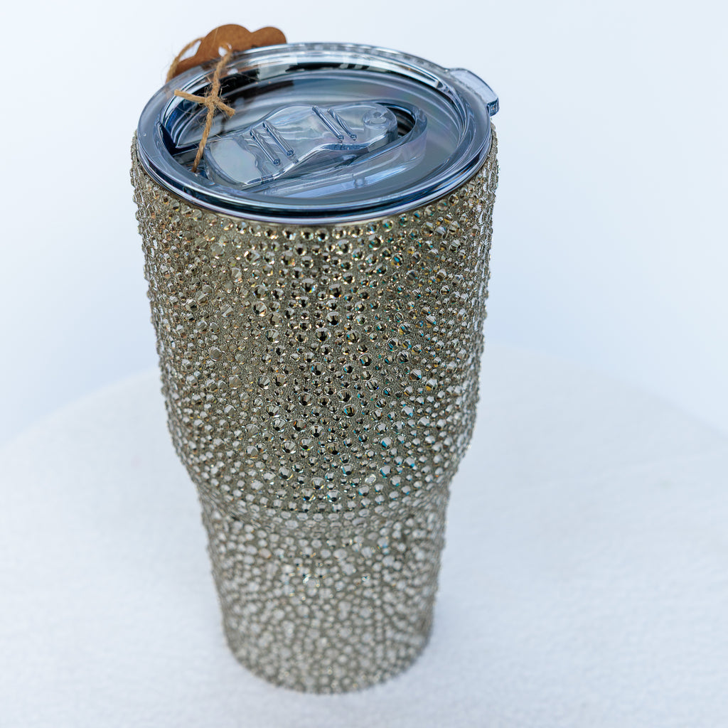 Bedazzled crystal thermal travel mugs (Two Pink, Two Aurorae, and Two Blue
