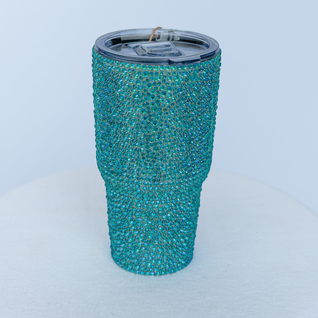 Bedazzled crystal thermal travel mugs (Two Pink, Two Aurorae, and Two Blue