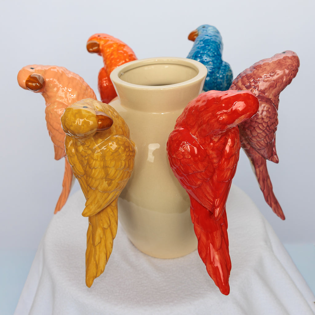 Multi-Colored Ceramic Parrot Vase
