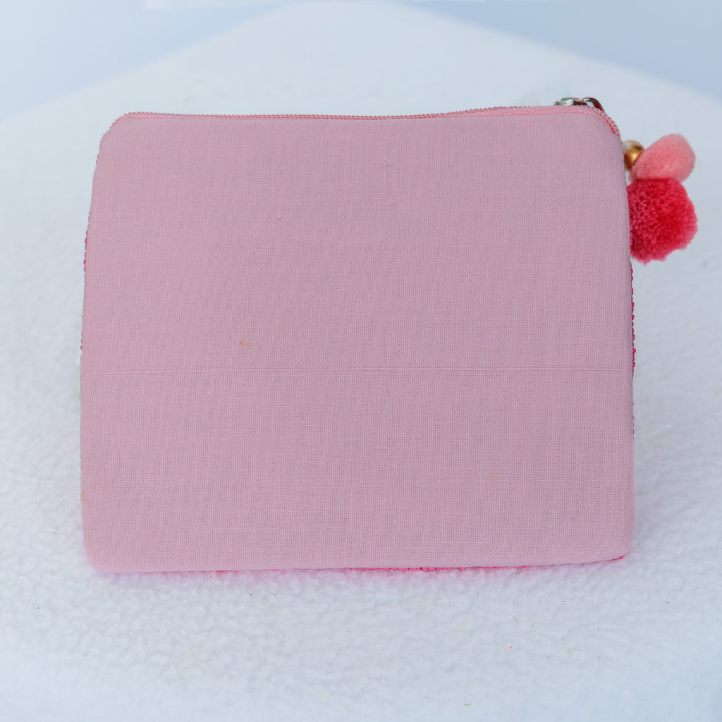 Beaded coin purse, Mahjong is Mahlife, linen back