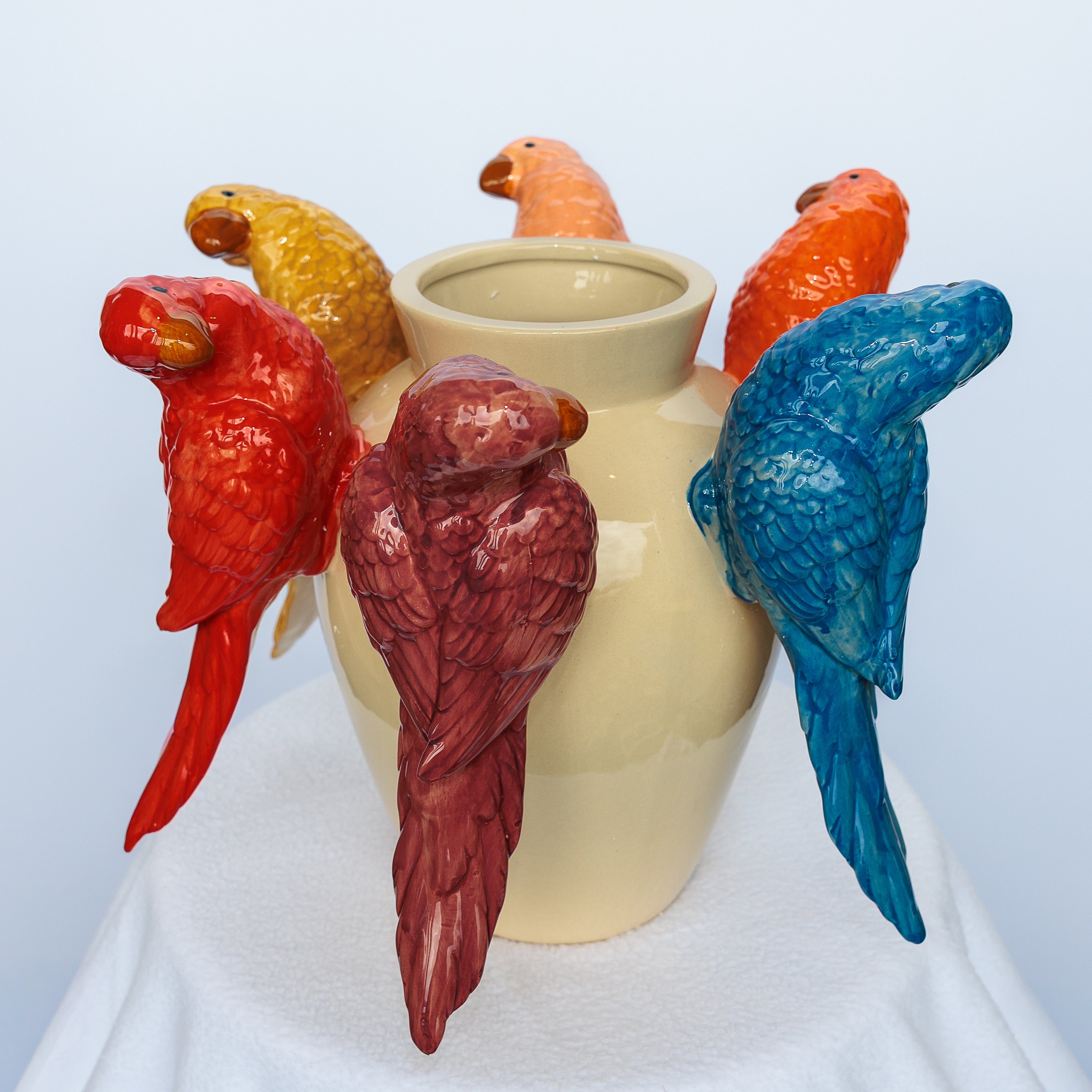 Multi-Colored Ceramic Parrot Vase