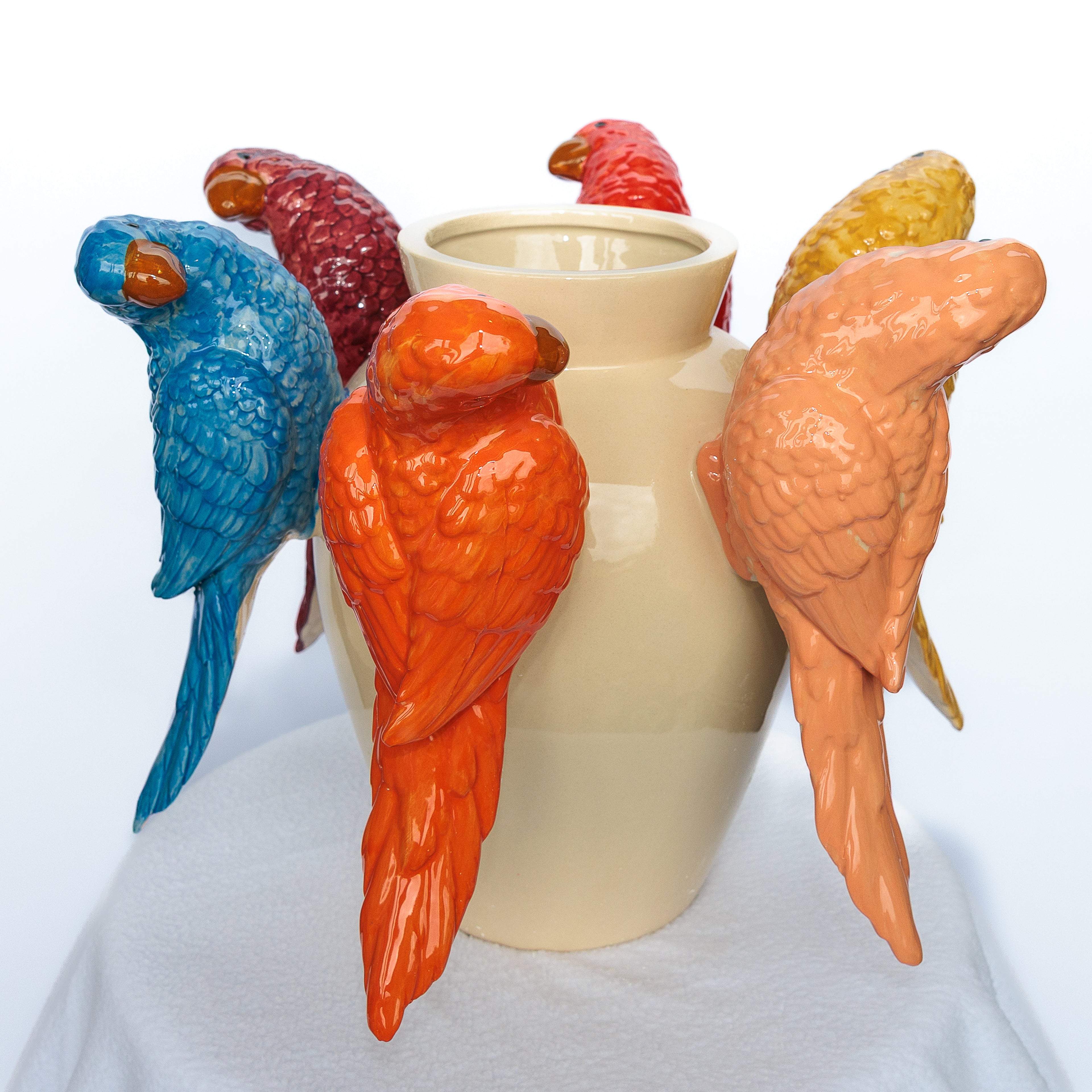 Multi-Colored Ceramic Parrot Vase