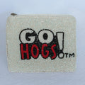 Beaded coin purse, University of Arkansas, Go Hogs, linen back