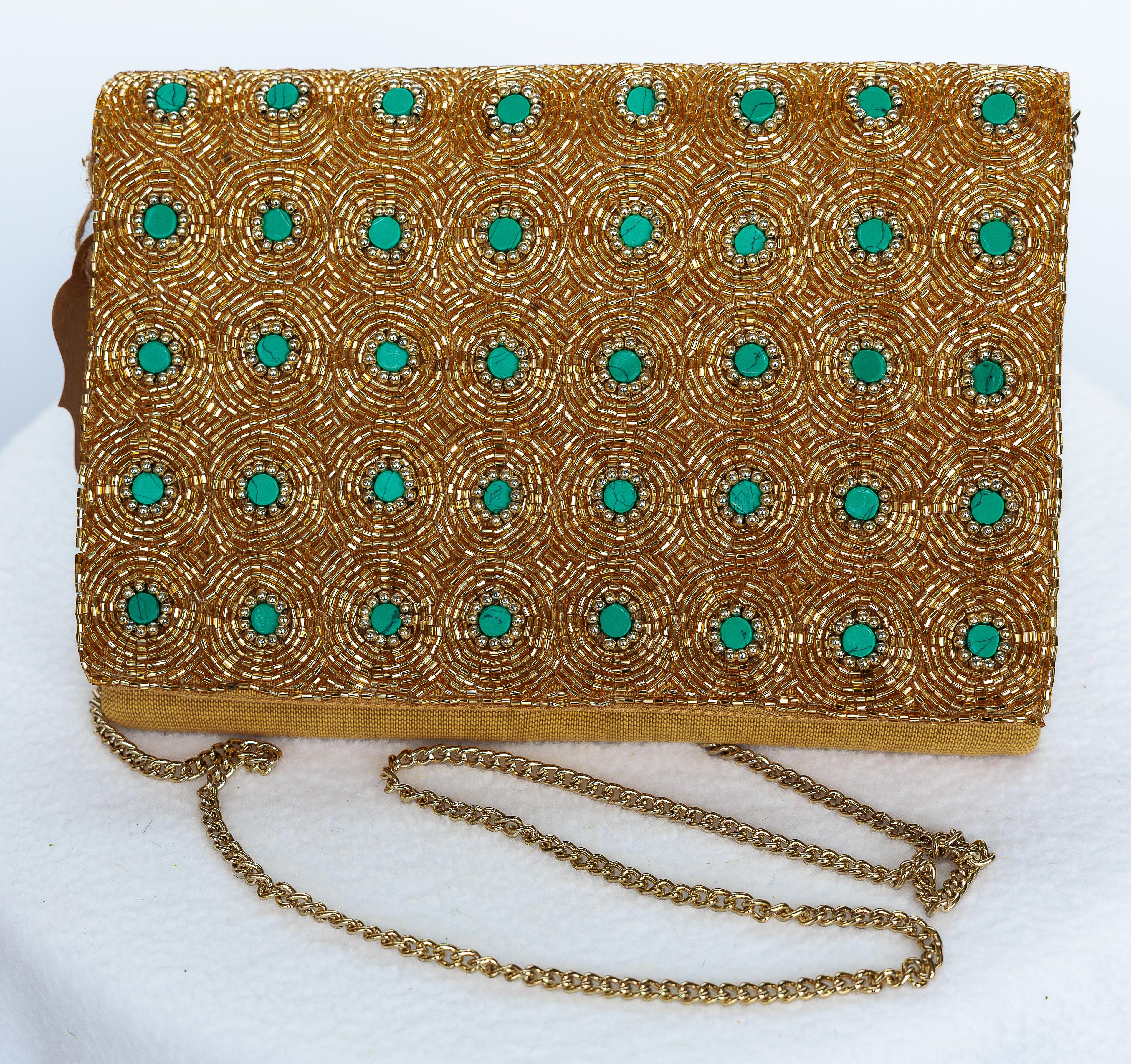 Beaded Gold and Turquoise evening bag