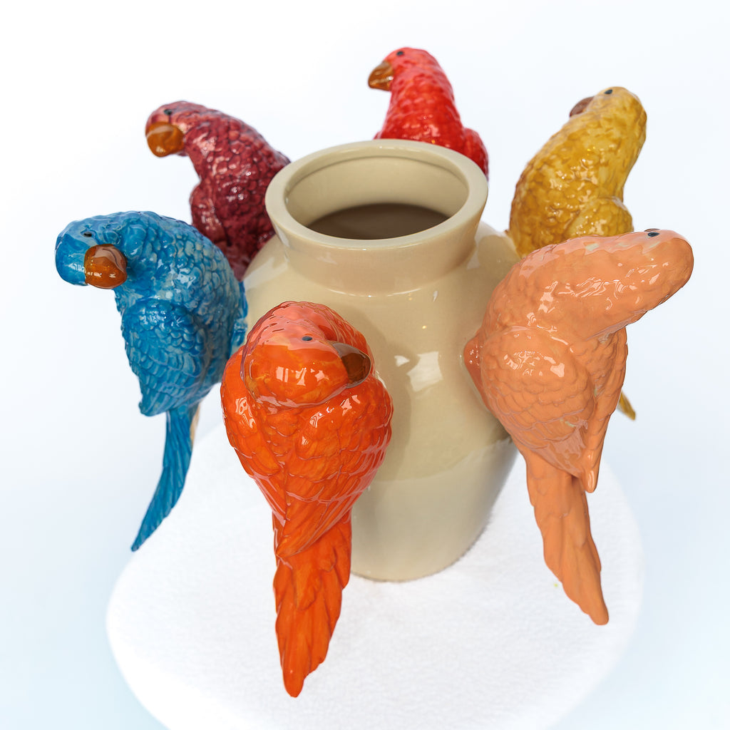 Multi-Colored Ceramic Parrot Vase