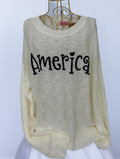 Beige America Sweater (70% acrylic, 30% cotton)