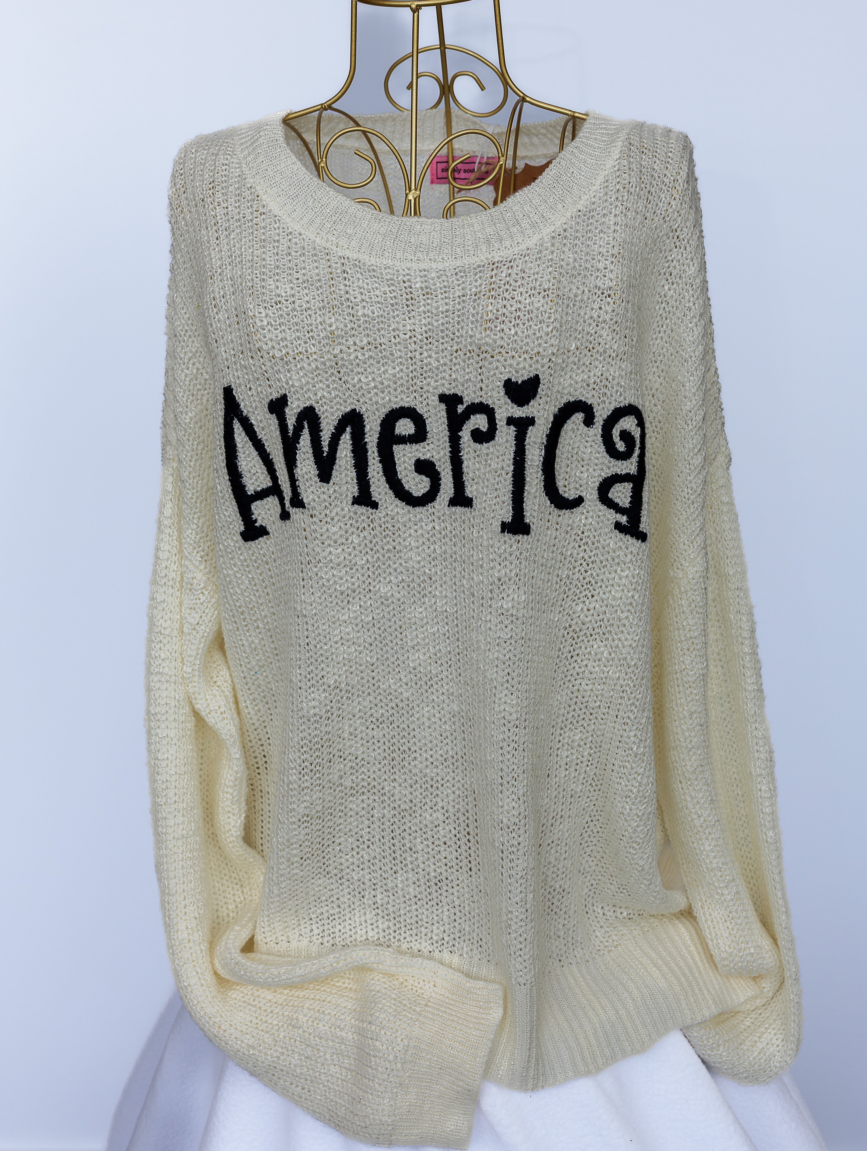 Beige America Sweater (70% acrylic, 30% cotton)