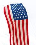Linen American flag table runner, embroidered stars, Red, White, and Blue