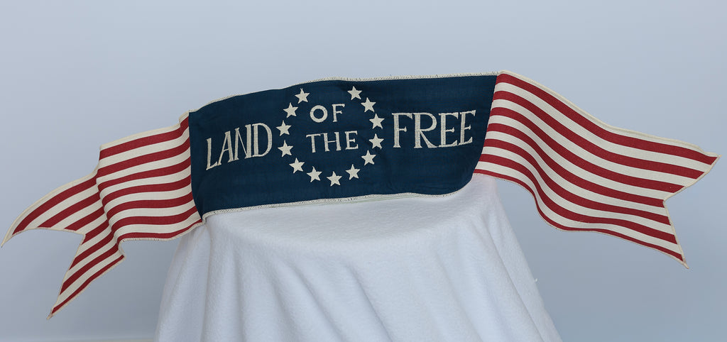 Linen American flag, Red, White, and Blue banner, Land of the Free
