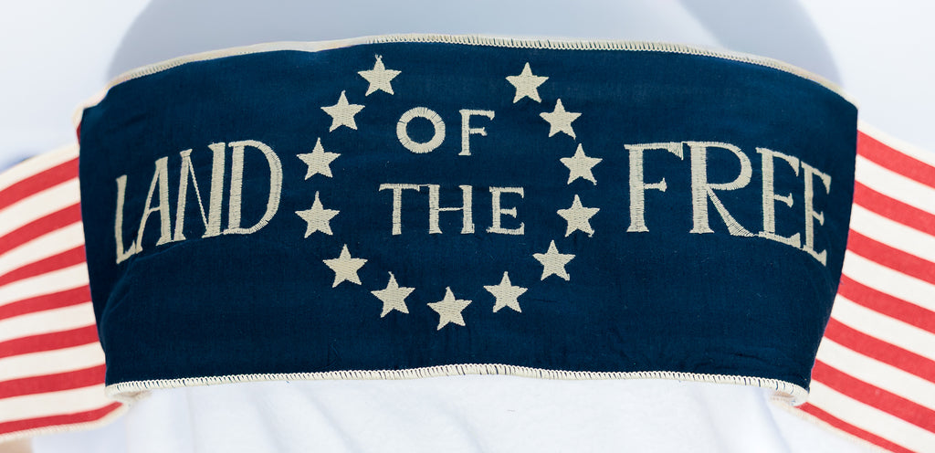 Linen American flag, Red, White, and Blue banner, Land of the Free