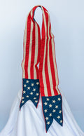 Linen American flag, Red, White and Blue banner, American flag to match pillow, with embroidered stars
