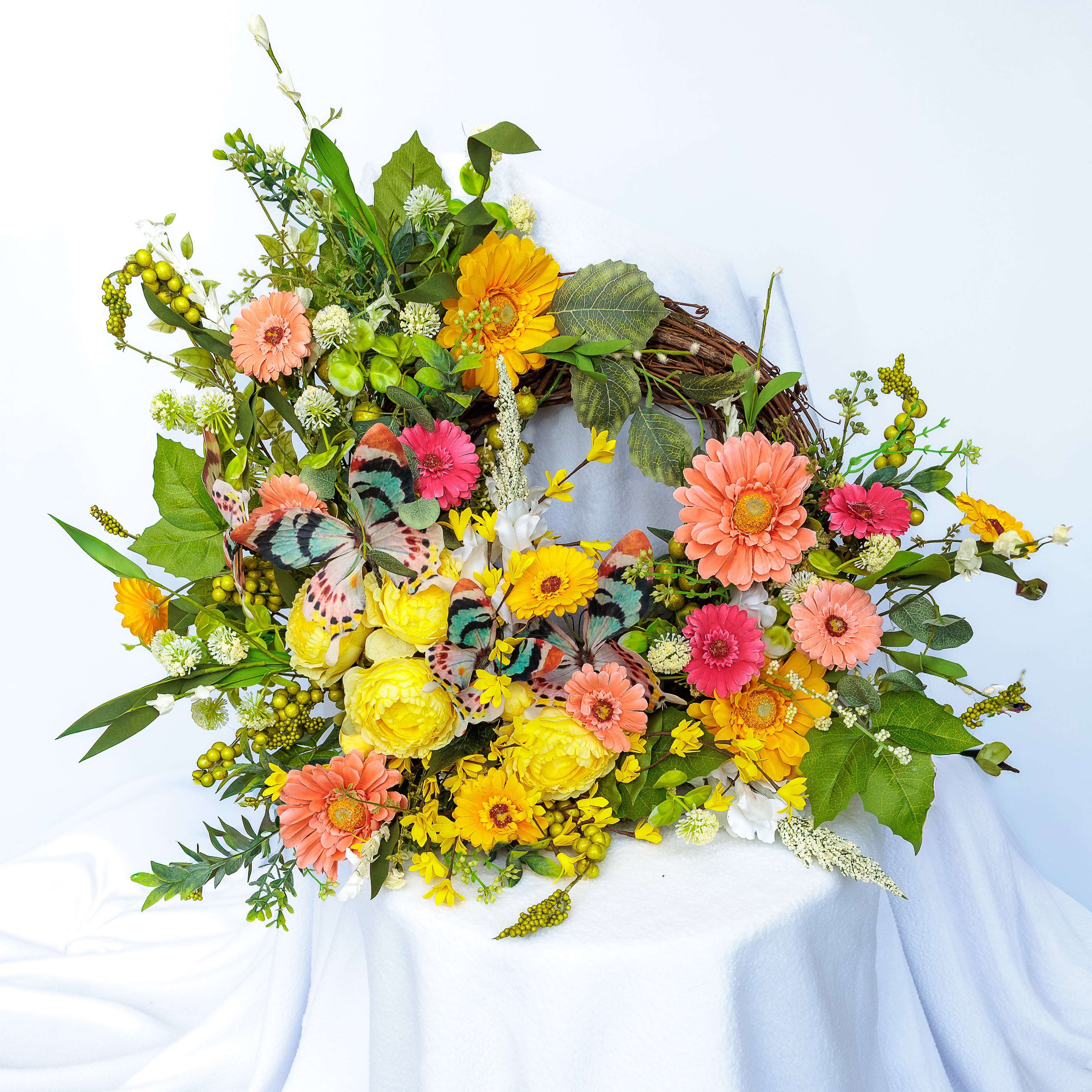 Spring mix with butterfly vine wreath