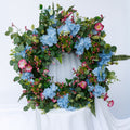Blue and pink eucalyptus wreath