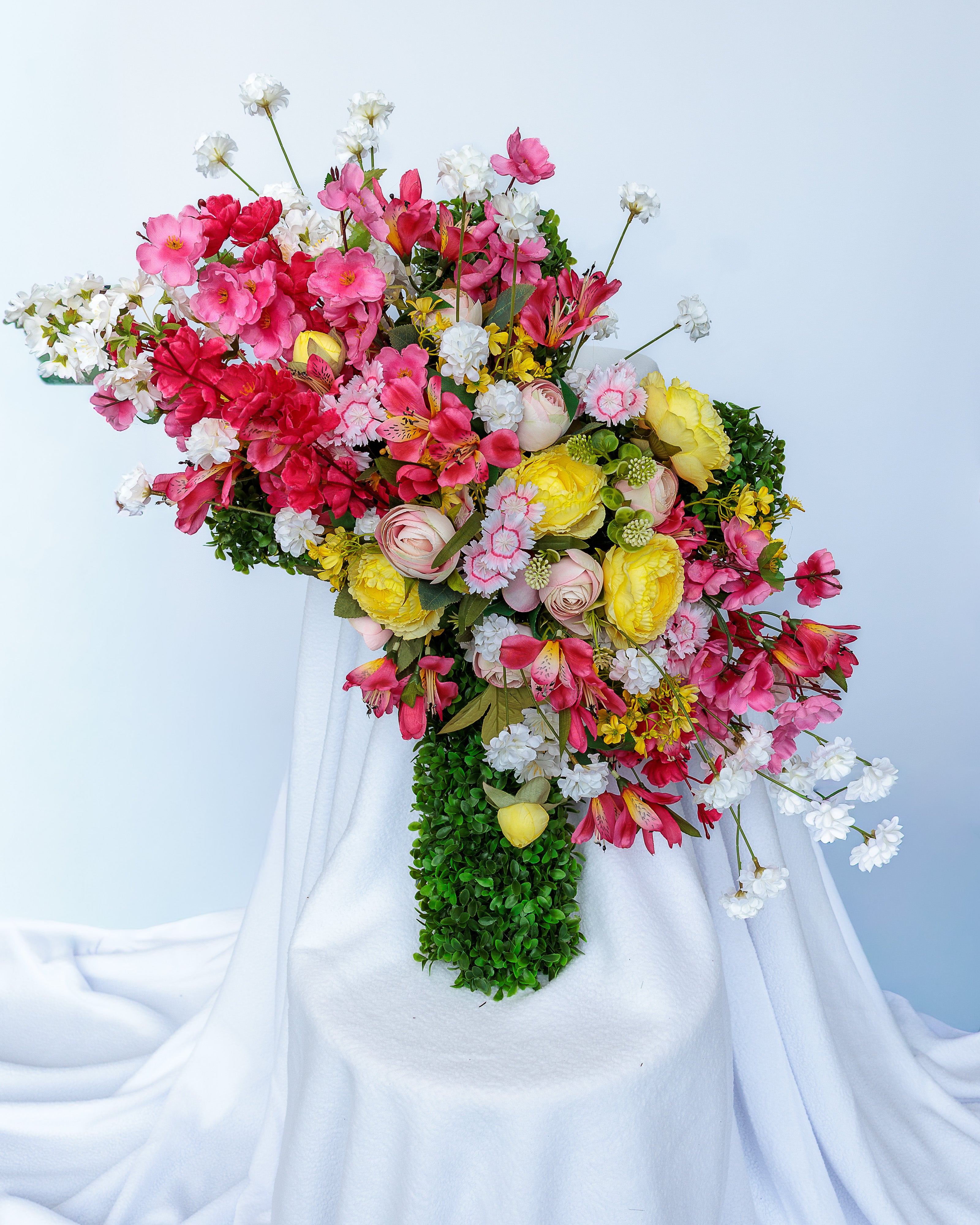 Pink and Yellow cross wreath