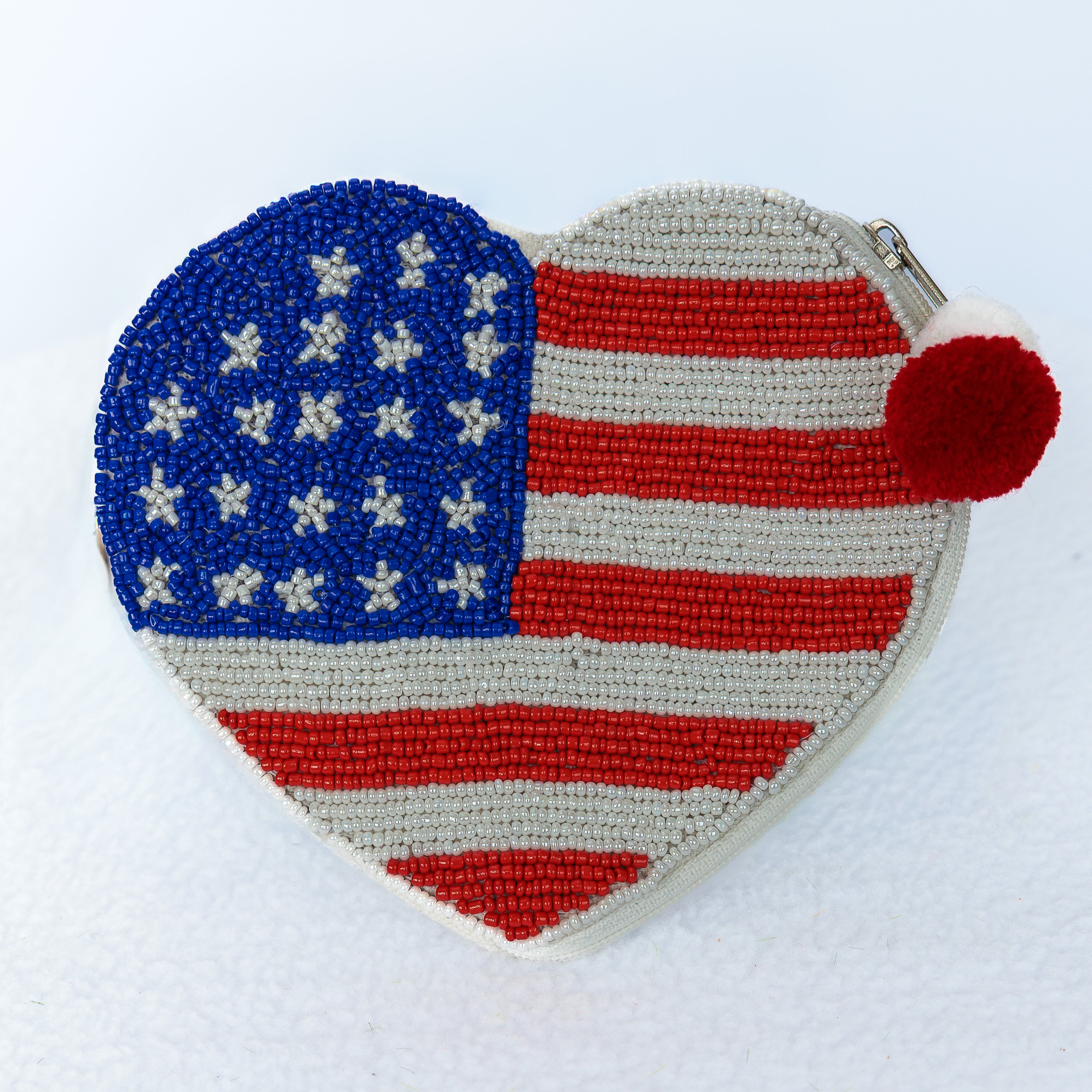 Beaded coin purse, Red, White and Blue, America Heart