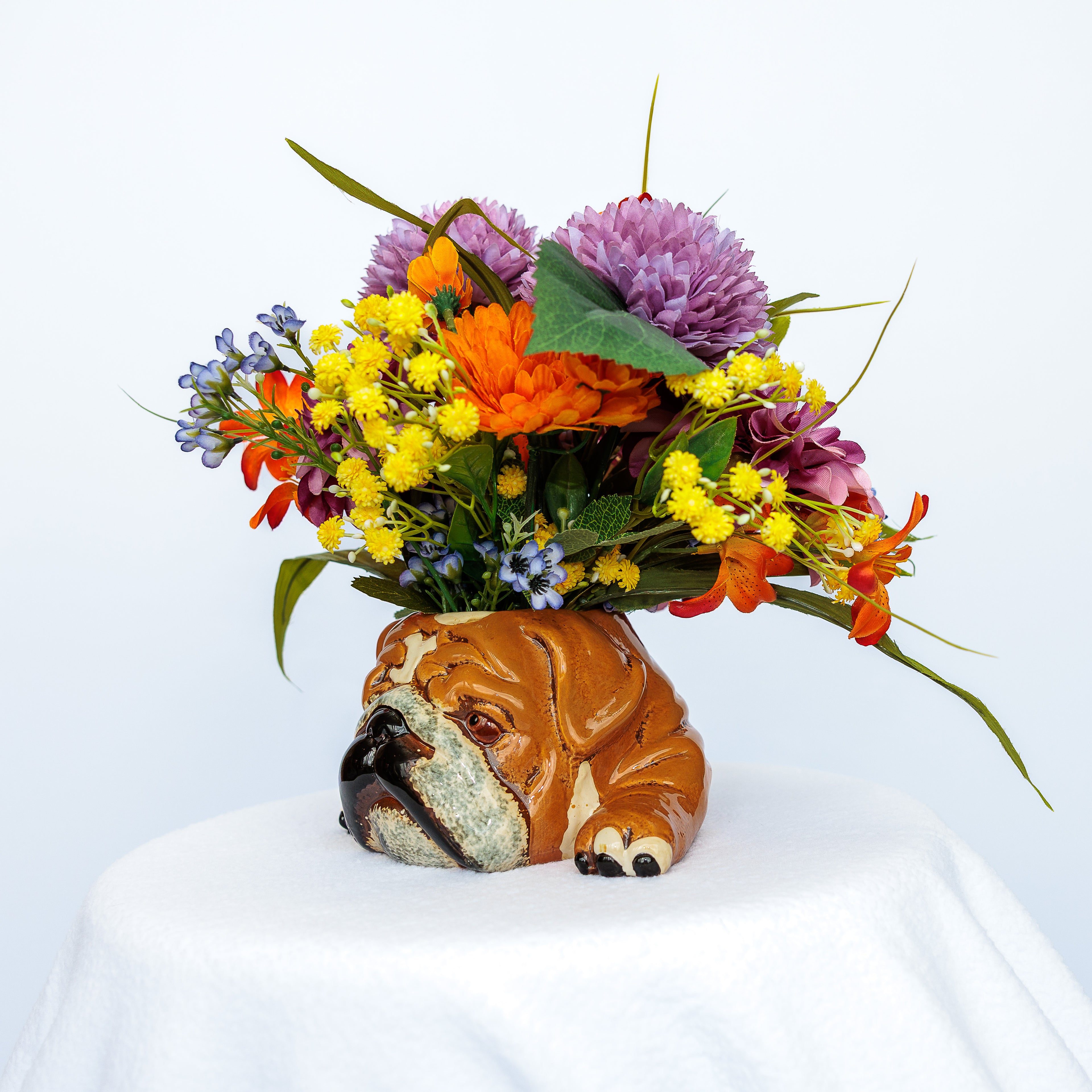 English Bulldog Ceramic Planter with Arrangement