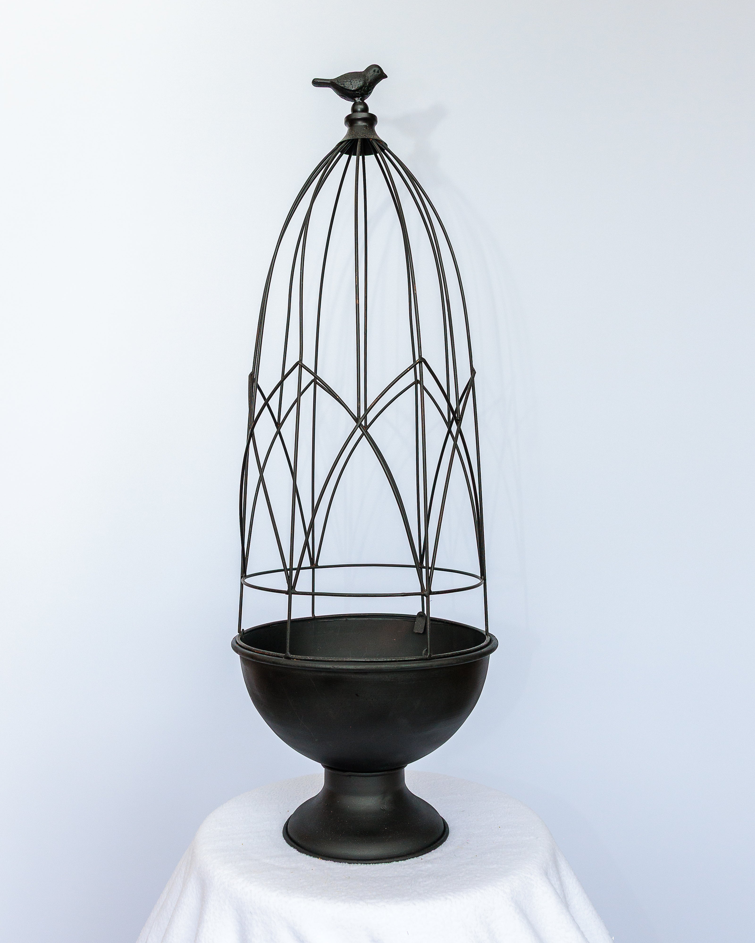 Black metal obelisk garden topiary lantern or planter