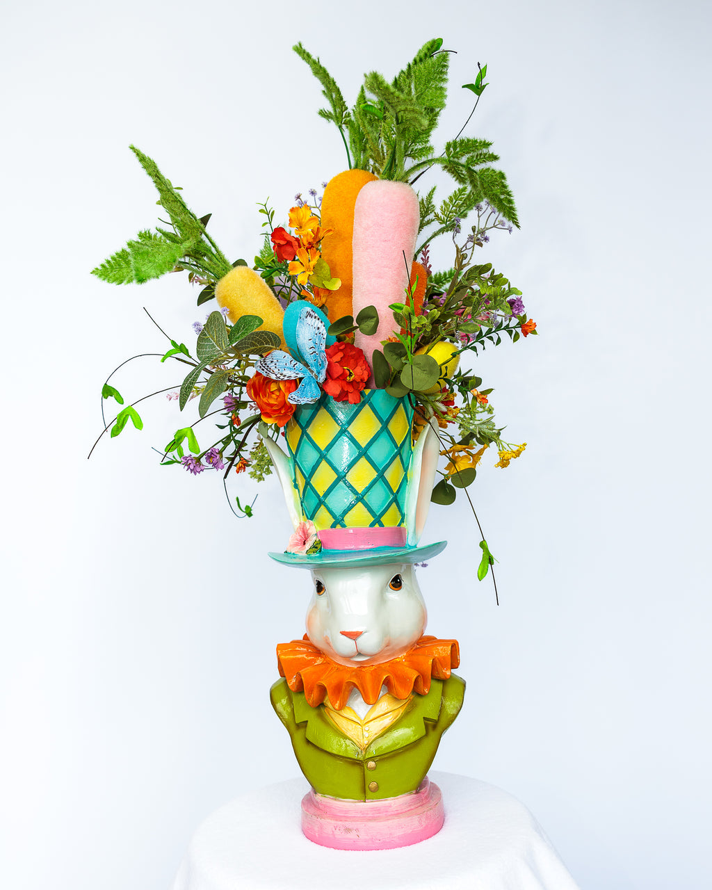 The Mad Hatter Bunny Rabbit Vase with Floral Arrangement