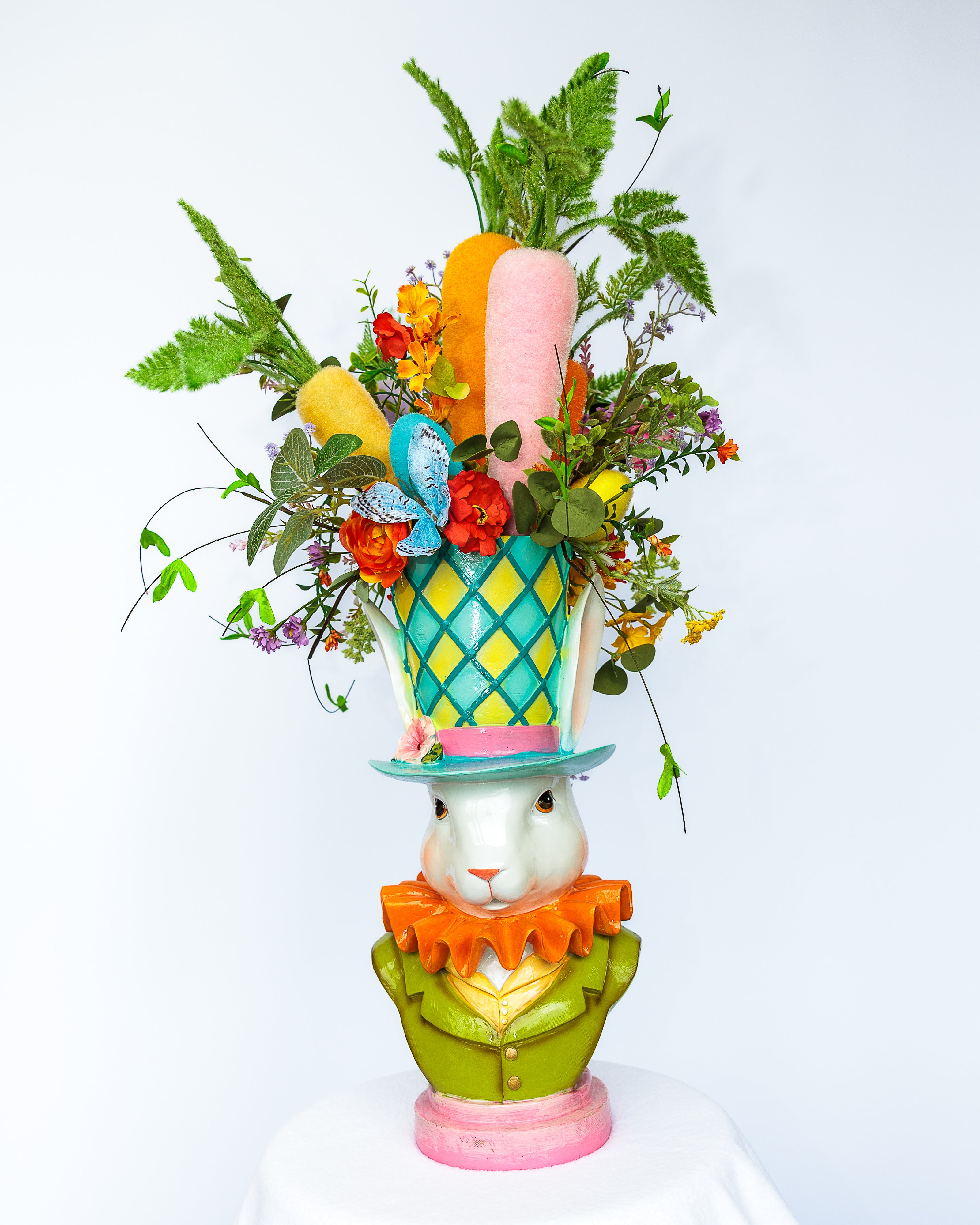 The Mad Hatter Bunny Rabbit Vase with Floral Arrangement
