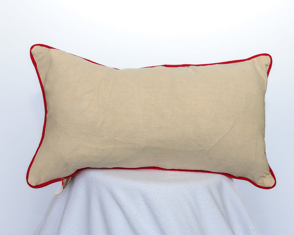 Red, White (Linen), and blue, embroidered stars, red piping, down filling lumbar pillow