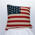 Red, White (Linen), and blue embroidered stars, red piping, down filling, square pillow