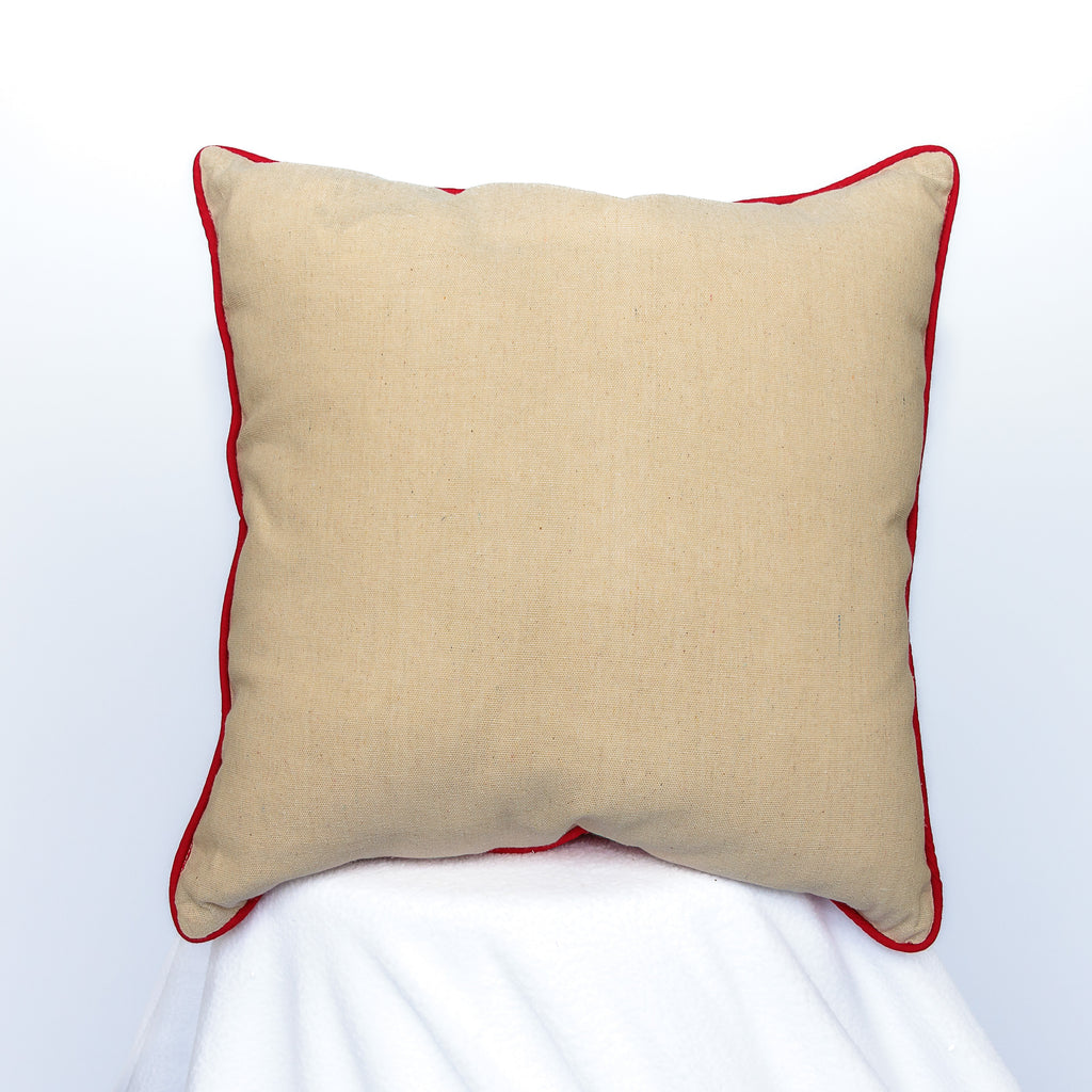 Red, White (Linen), and blue embroidered stars, red piping, down filling, square pillow