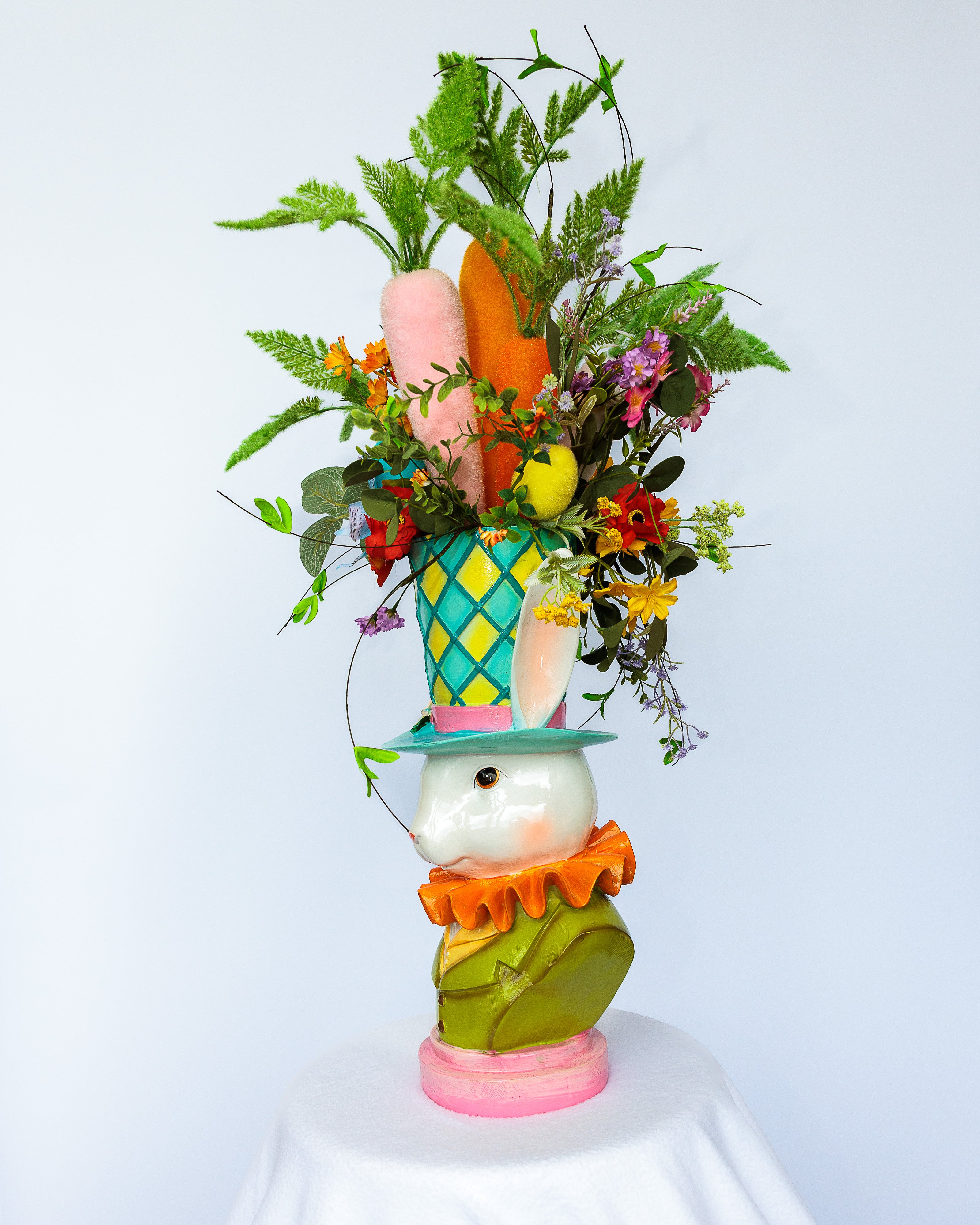 The Mad Hatter Bunny Rabbit Vase with Floral Arrangement