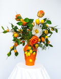 Tall Orange Ceramic Vase with Lemons