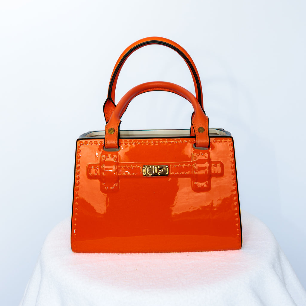 Orange Ceramic purse with leather handles
